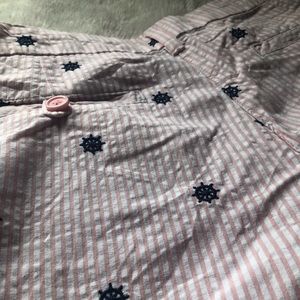 Seer sucker pink pinstripe nautical women’s shorts